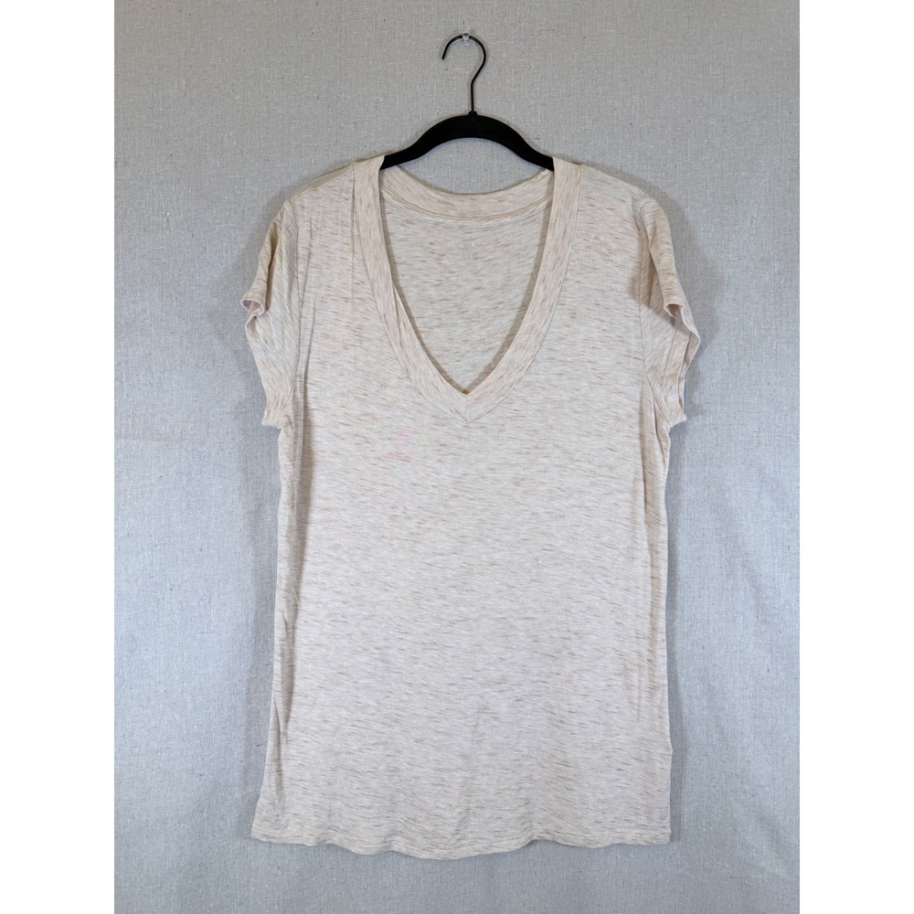 Mossimo Supply Co Womens XL V-Neck Short Sleeve Tee Oatmeal Heather Space Dye
